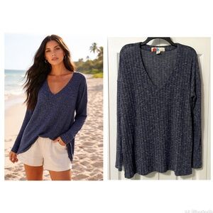 Free People Beach Textured V Neck Long Sleeved Tunic Top Slub Size Small